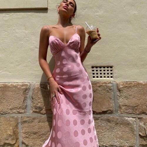 Y2K Women Summer Sundresses Vintage Sexy Female V-neck Dress Sleeveless Pink Dresses 2021 Beach Party Casual Vestidos Midi Robe