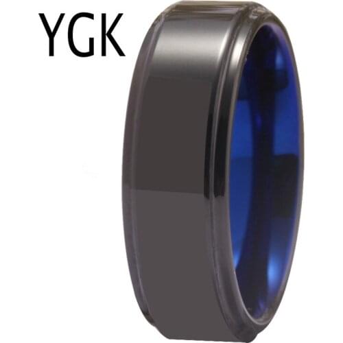YGK Jewelry New Fashion Tungsten Carbide Ring Womens Wedding Ring New Engagement Anniversary Party Ring Black Blue Ring for Men