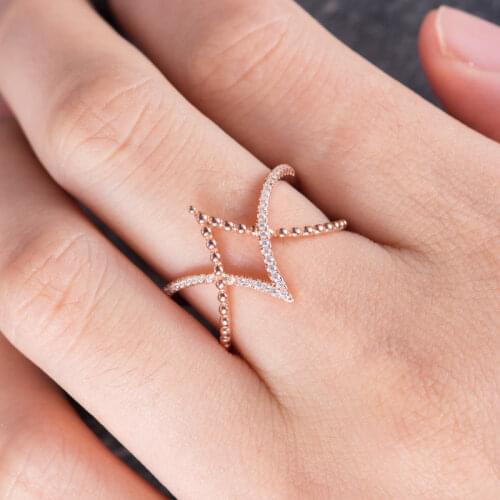 2019 Hot Sale Simple Style Crystal Cross Line Ladies Ring Rose Gold Colors Zircon Rings For Women Wedding Jewelry Gift Wholesale