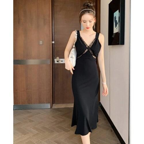 Fashion Summer Vintage Sexy Strap Sleeveless Midi Party Club Dress Ladies Robe Elegant Hollow Backless Lace Beach Vacation Dress
