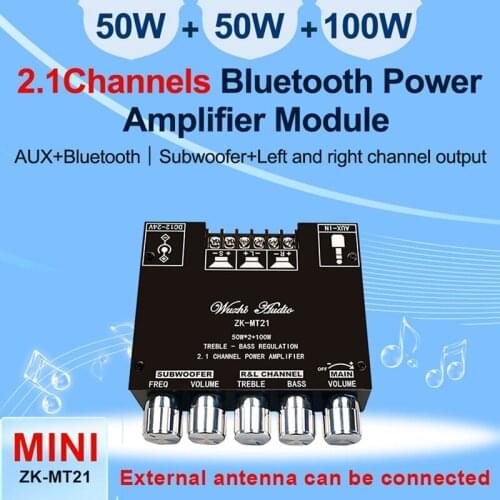 ZK-MT21 2.1 Channel Bluetooth 5.0 Subwoofer Amplifier Board 50WX2+100W Power Audio Stereo Amplifier Board Bass AMP AUX