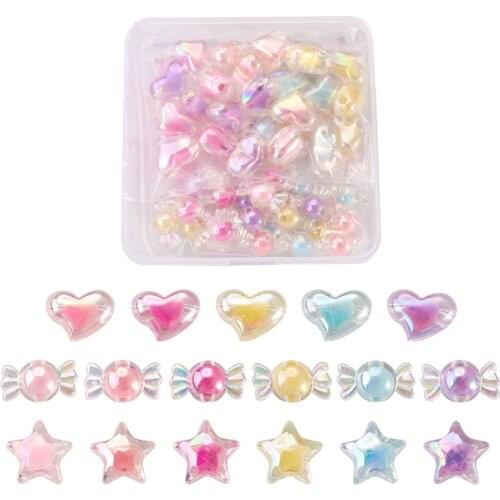 92pcs/box Star/Candy/Heart Acrylic Beads Bead in Bead Components for Earring Bracelet DIY Jewelry Making Decoration Hole:3mm