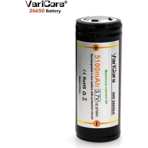 1 PCS .. VariCore Protection 26650 5100 mAh 3.7 V Lithium Ion Rechargeable Battery with PCB 8A 3.6V Battery for Flashlight
