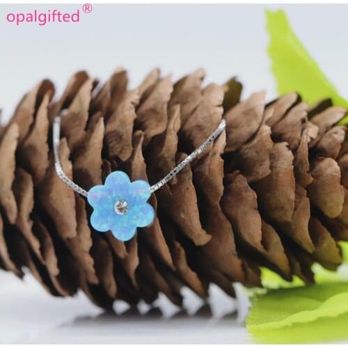 1pc/lot)Flower Necklaces 10mm Light blue Synthetic Opal flower with cz Pendant Necklace Chokers Necklaces For Women Jewelry