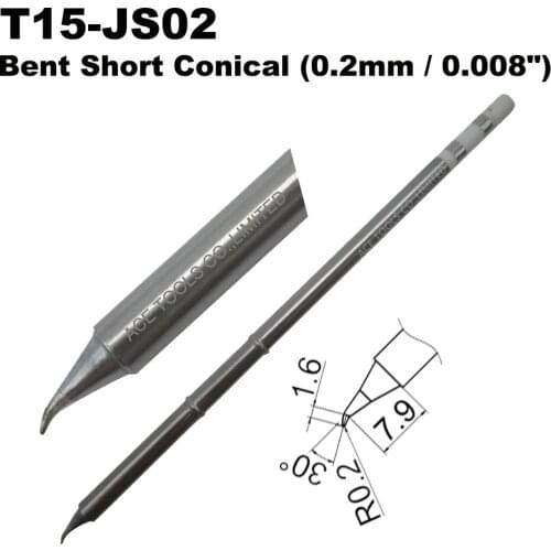 10 PCS T15-JS02 Bent Conical 0.2mm Soldering Tip for HAKKO FX-951/950 FX-952 FX-9501 FM-2028 FM2027 Handle Iron Bit Replacement