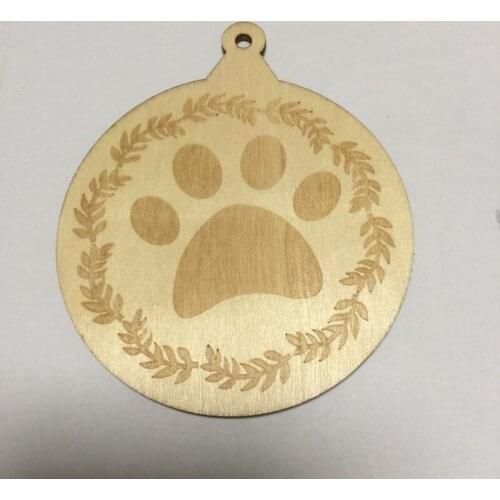 20pcs laser cut wood pet foot printing christmas tree decoration hanging ornament