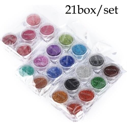 21 colour/set Holographic Laser Nail Powder Dust DIY Shining Nail Art Glitter Decoration Pigment Powder Set