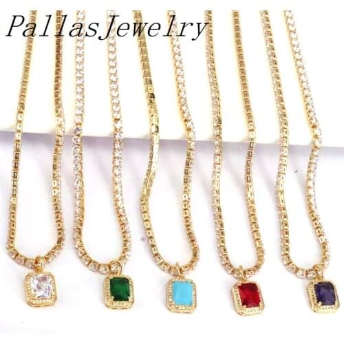 5Pcs, Top Quality Popular Square Clear CZ tennis chain necklace women choker zirconia Gold filled trendy women necklace