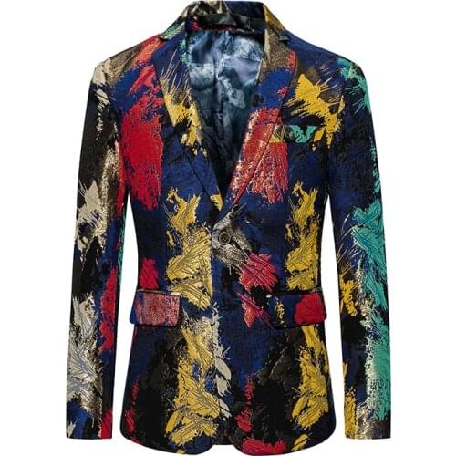 5XL Hot! 6XL 4XL Vintage flower Slim fit Two buttons Wedding dress suit men Casual Autumn mens floral blazer #819