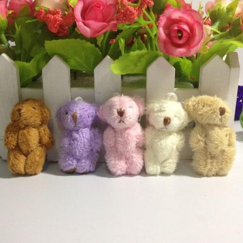10pc 4.5cm Mini Plush Toy Joint Bear Doll Long Hair Teddy Bear Hat Necklace Decoration DIY Accessories