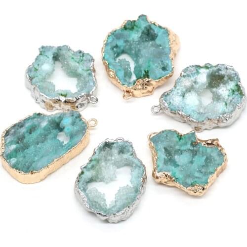 Irregular Green Quartz Crystal Natural Druzy Agates Pendants Natural Green Stone Quartz DIY Jewelry Making 25x35-30x40mm