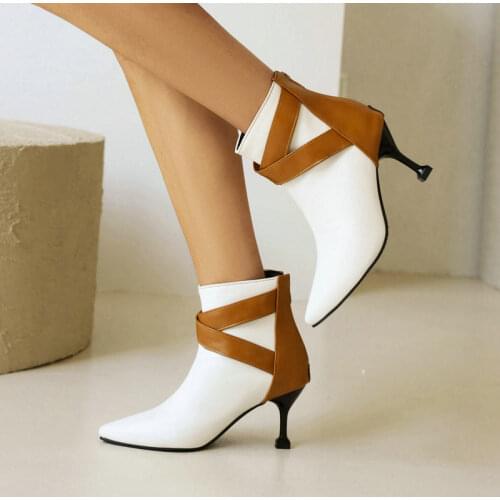 Fashion Stitching Ladies Short Boots Spring Autumn Sexy Leopard Print Women Shoes Winter Belt Buckle Zipper Fine High-Heel Boots