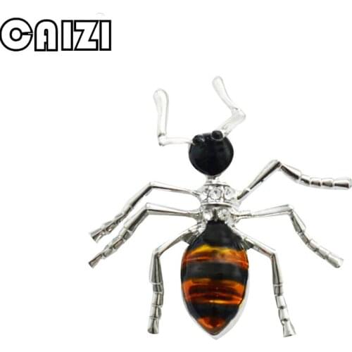 CAIZI 2019 New Cute Ant Brooch Crystal Animal Brooches Pin For Women Rhinestone Enamel Pin Wedding Jewelry Clothes Accessories