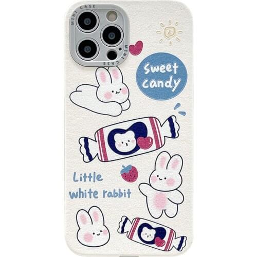 Candy Rabbits Case For iPhone 7 8plus 11 12 Pro Max For iP X Xs Max Leather Cover With Cartoon Pattern Frame Fine Hole Shell