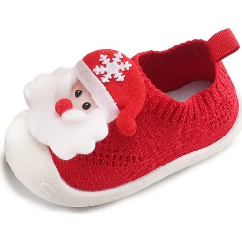 Boys Girls Cartoon Christmas Santa Claus Knitted Style Toddlers Little Kids Shoes Baby Infants Sneakers non-slip 14-23