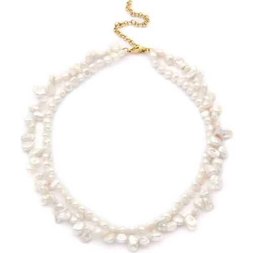 Double Layer Irregular Pearl Necklace High Quality Fashion Women Accessories White Freshwater Pearl Adjustable Colar 2020 new