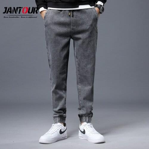 Autumn Winter Jeans Men Fashion Letter Appliques Drawstring Harem Pants Casual Regular Long Pants Pantalones De Hombre Man 38