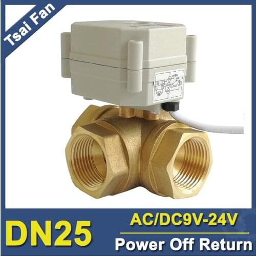 TF25-BH3-C DN25 Brass 1'' 3 Way T/L Type Horizontal Electric Shut Off Valve AC/DC9V-24V Metal Gear High Quality CE/IP67