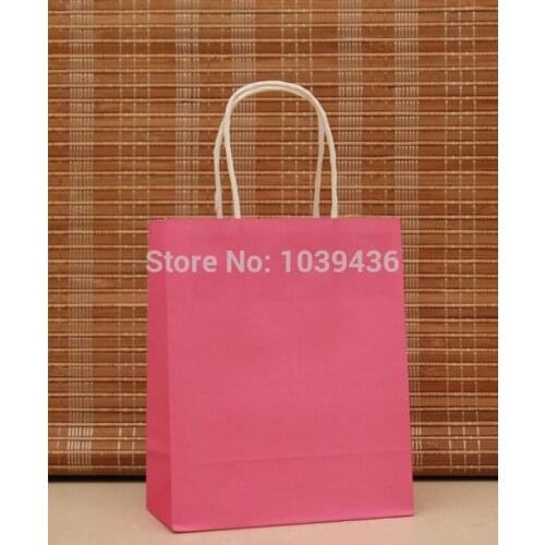 Hot Sale 50pcs/lot Hot Pink Paper Bag 18x15x8cm Jewelry Boutique Packaging Gift Bag Favor Kraft Paper Gift Bags With Handles