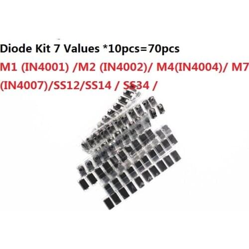 7 Values *10pcs=70pcs SMD diode Kit package SS12/SS14 / SS34 / M1 (IN4001) /M2 (IN4002)/ M4(IN4004)/ M7 (IN4007)/Set SMA