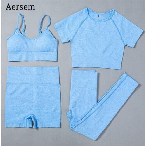 Aersem Sexy Women Casual Sports Set Seamless Women Workout Clothes Gym Jogger Tracksuit Indoor Yoga Suit for Ladies Breathable