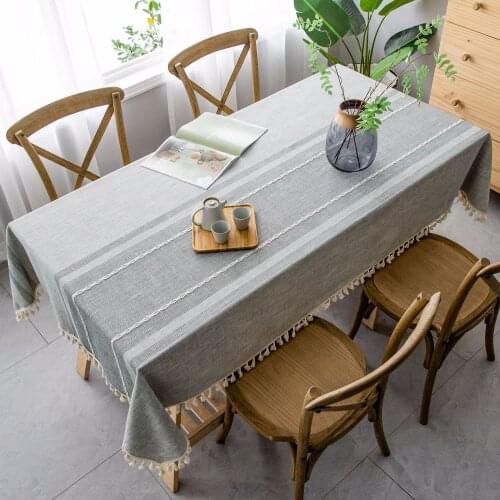 Creative Solid Decorative Linen Tablecloth With Tassel Waterproof Oilproof Rectangular Wedding Dining Table Cover Table Cloth