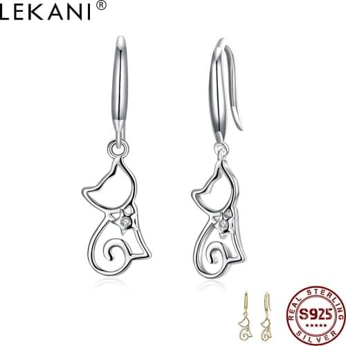 LEKANI S925 Sterling Silver Drop Earrings For Women Simple Cute Geometric Kitten Look Wedding Earring Fine Jewelry New Arrival