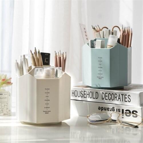 Multifunction 360 Rotating Pen Holder 5 Grid Creative Large Capacity Desktop Storage Box Pencil Organizer School Stationery