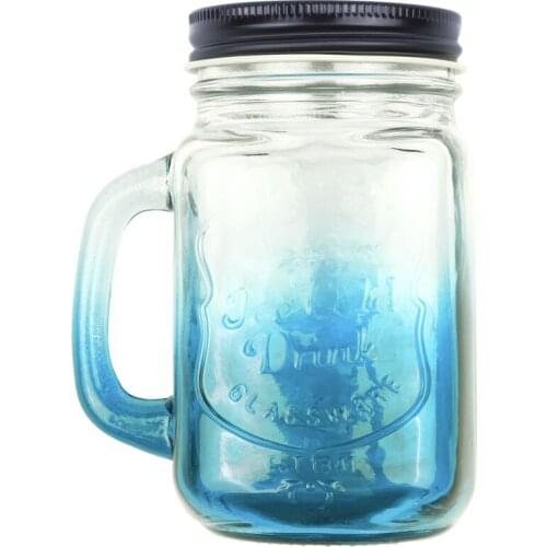 Fashionable Vintage Mason Glass Drinking Jar Bottles Cup 500ML/17oz, Blue