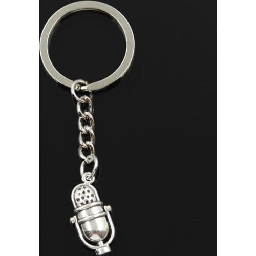 Fashion 3cm Key Ring Metal Key Chain Keychain Jewelry Antique Bronze Silver Color Plated Microphone 26x13mm Pendant