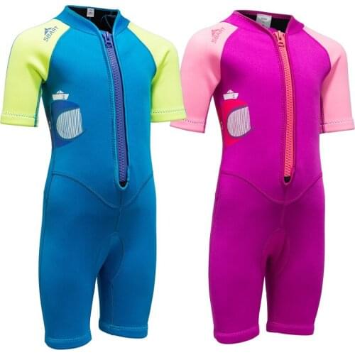 2MM Neoprene Wetsuits Kids Swimwears Diving Suits Short Sleeve Boys Girls Surfing Children Rash Guards Snorkel One Pieces