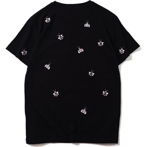 High New 19ss Novelty Men Embroidery bee pink T Shirts T-Shirt Hip Hop Skateboard Street Cotton T-Shirts Tee Top kenye #BB4
