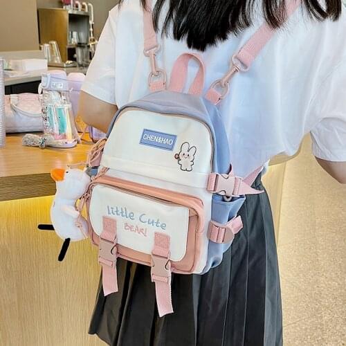 2021 New Fashion Contrast Color Small Ladies Backpack Japanese Style Harajuku Style Multifunctional Casual Shoulder Bag Teenager