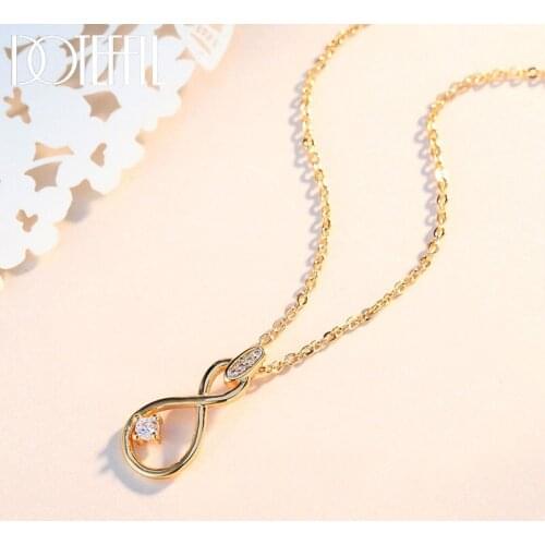 DOTEFFIL 925 Sterling Silver 18 Inch Number Eight AAA Zircon Necklace For Women Fashion Engagement Wedding Party Charm Jewelry