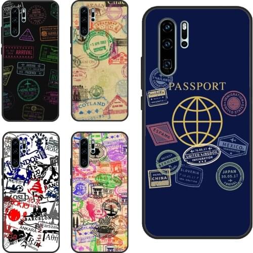 Passport Travel Stamps For Huawei P30 Lite P40 P20 Pro Nova 5T P Smart 2019 Case For Honor 20 10 X Lite 8X 9X