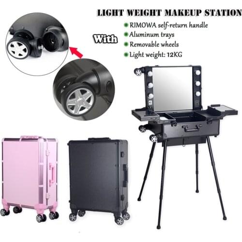 Profesional lighted makeup table with lights and stand, Make-up artist cosmetic trolley train case