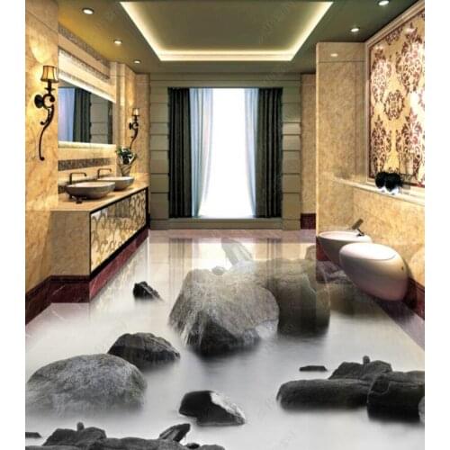 PVC Stone Path Creek bathroom floor tiles non-slip waterproof self-adhesive 3D floor sticker tiles bathroom 3D wallpaper