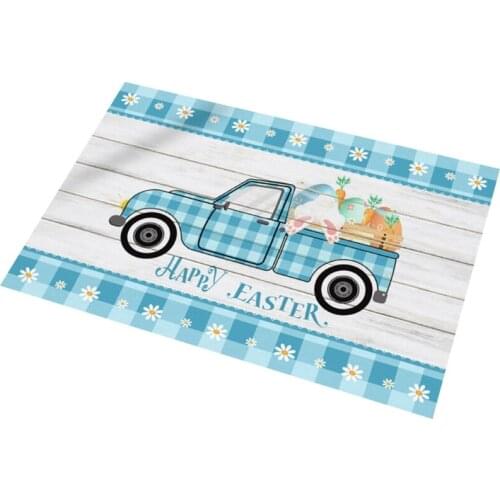 Happy Easter Door Mat Truck Gnomes Non Slip Plaid Floor Carpet Party Bath Rugs