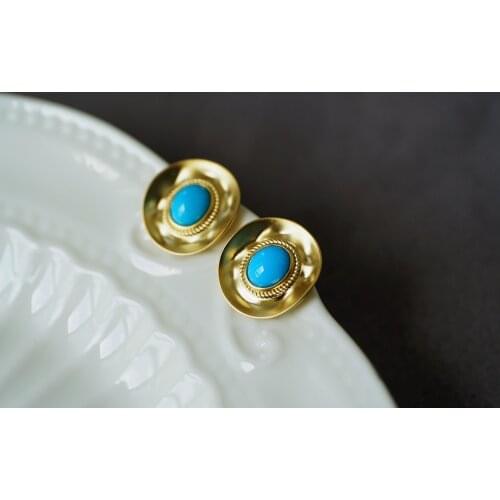 JHY711 Solid 18k Gold Nature Blue Turquoise 6.1*5.1mm Studs Earrings for Women Fine Jewelry Birthday Presents