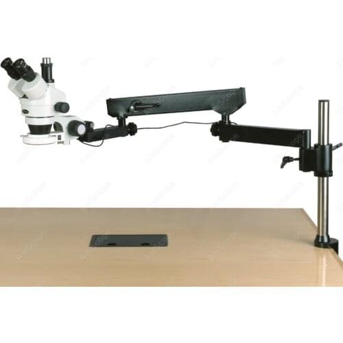 Articulating Arm Microscope--AmScope Supplies 3.5-180X Trinocular Articulating Arm Pillar Clamp 144-LED Zoom Stereo Microscope