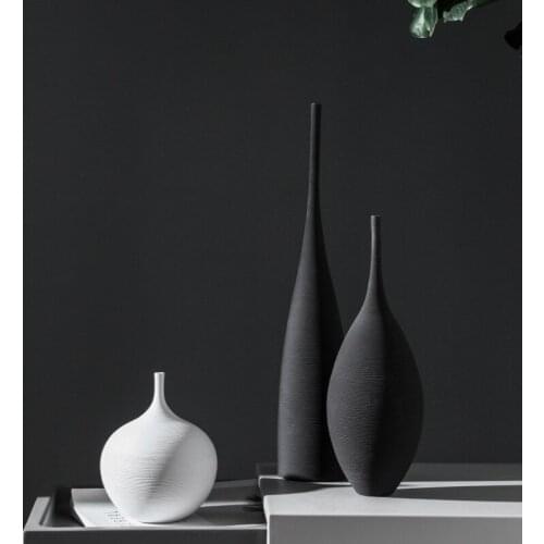 Modern simple handmade long neck thin mouth handmade drawing art Zen vase ceramic jewelry living room model home decoration