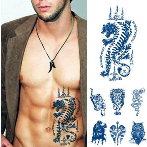Juice Lasting Ink Tattoos Body Art Waterproof Temporary Tattoo Sticker Thai Tiger Totem Tatoo Arm Fake Dragon Lion Owl Tatto