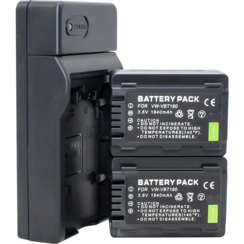 2x VW-VBT190 VW VBT190 Battery Charger set for Panasonic HC-V110 HC-V130 HC-V160 HC-V180 HC-V201 HC-V210 HC-V230 HC-V250