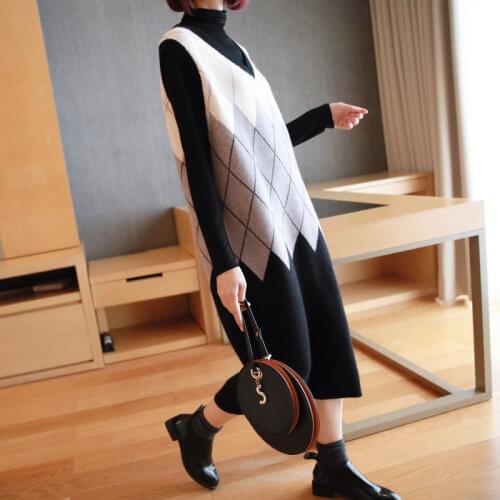 New Loose Sleeveless Sweater Dress Autumn Winter Women Vest Sweaters Knitting Long Vests Knitted Oversize Pullover Dress Y661