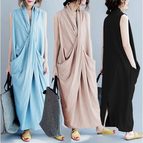 Summer Dress 2020 Women Vintage Cotton Dress Oversized robe female Bohemian Beach Dresses Loose Midi Dress Plus Size 3XL 4XL 5XL