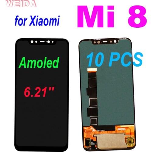10 PCS Super Amoled LCD for Xiaomi Mi 8 LCD Display Touch Screen Assembly with Frame With Fingerprint for Xiaomi 8 Mi8 Display