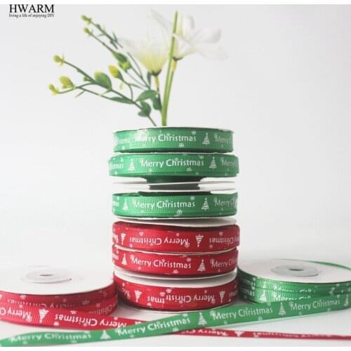 1pcs 25yard 1cm ribbon merry christmas Printed Thread with Christmas Tree Gift Flower Packing Wedding Festival Home Textile Sew
