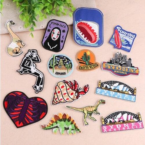 1PCS Punk Series Dinosaur Embroidery No Face Man Patches Iron on T-Shirt Sew on Fabric Clothes Sydney Architecture Appliques