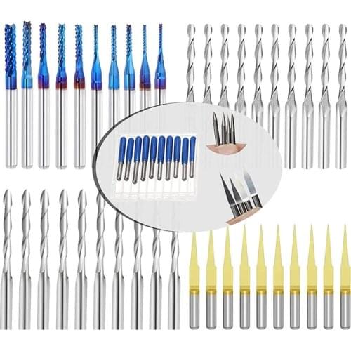 10/50Pcs End Mill Bits Set 1/8" Shank, CNC Router Bits Cutter Cutting Milling Tool (5 Type, Each 10Pcs) End Mill Engraving Bits