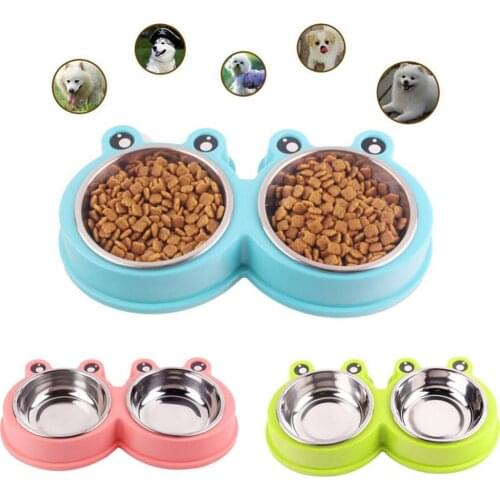 2021 Cute Frog Shape Pet Bowl Food Water Container Stainless Steel Dog Bowl Cat Feeder comedero perro bebedero perro